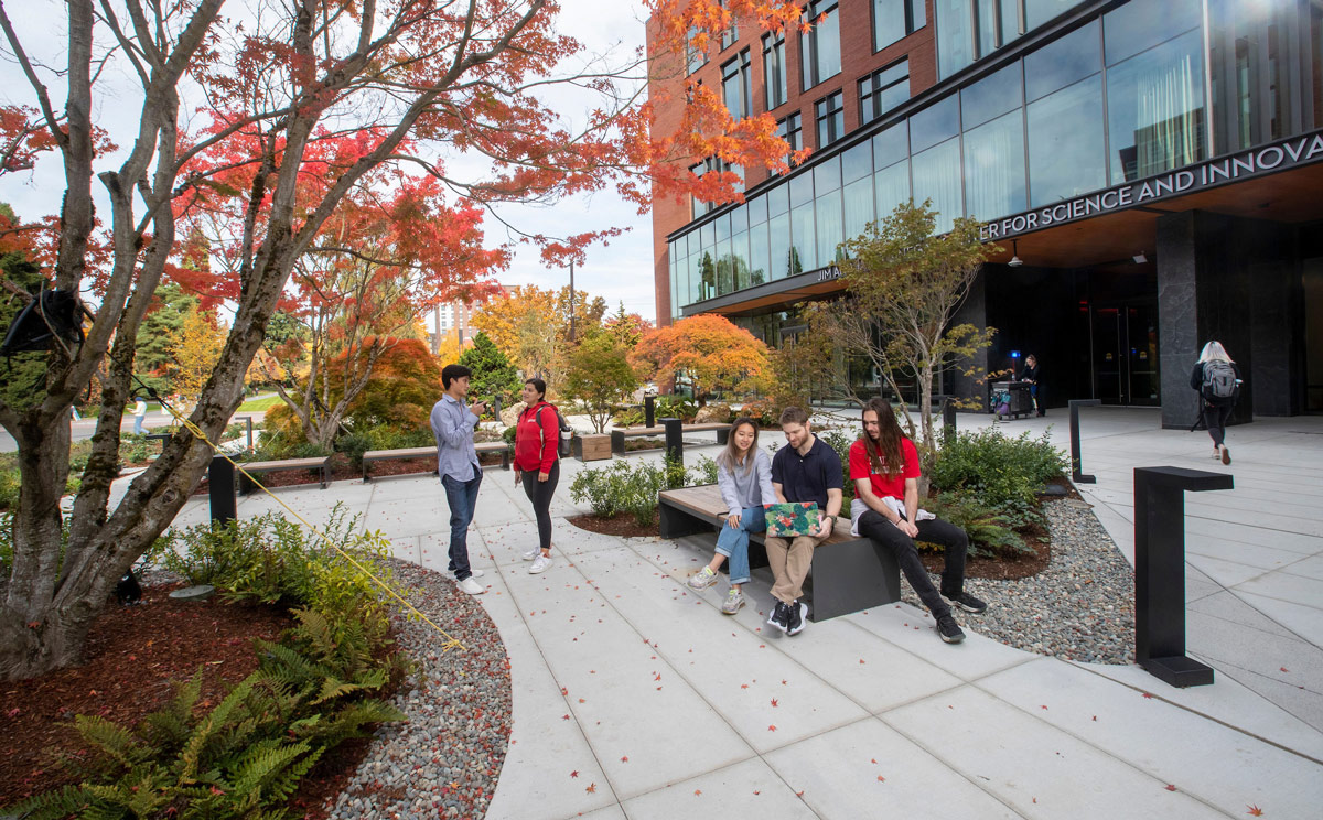   The Kubota Legacy Garden, outside the main entrance to the Sinegal Center, offers an area for gathering and reflection.