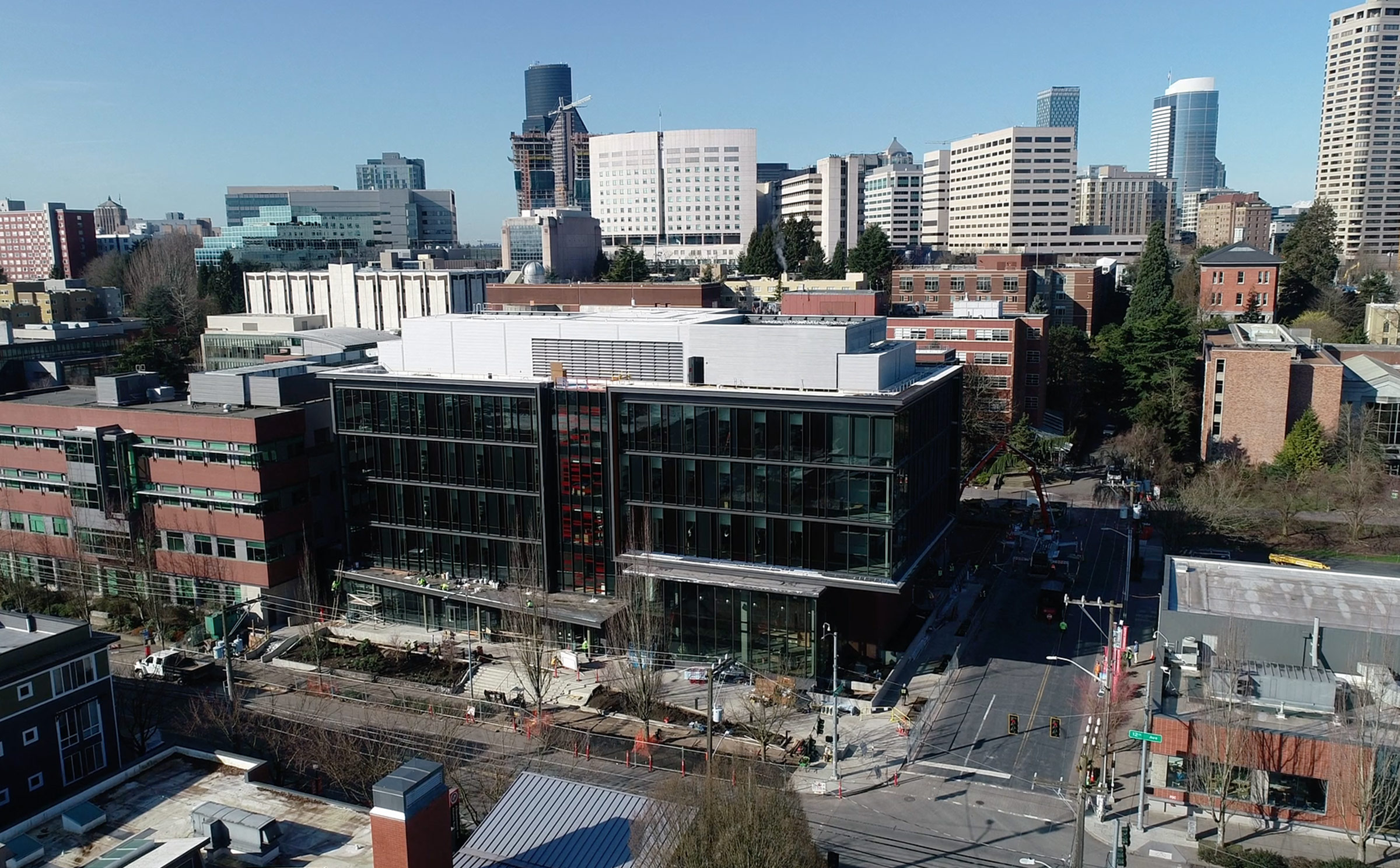   A view from above of the Jim and Janet Sinegal Center for Science and Innovation.