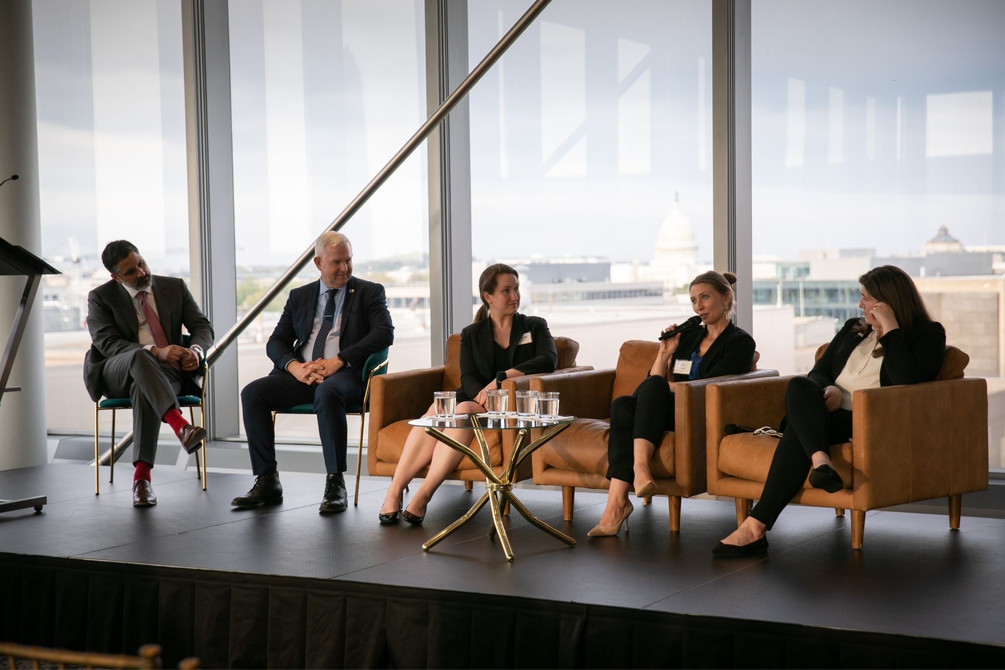 President Peñalver, Provost Shane Martin, Stephanie Doherty, ’09, Rita Siemion, '00, and Madeline Vitek, '08